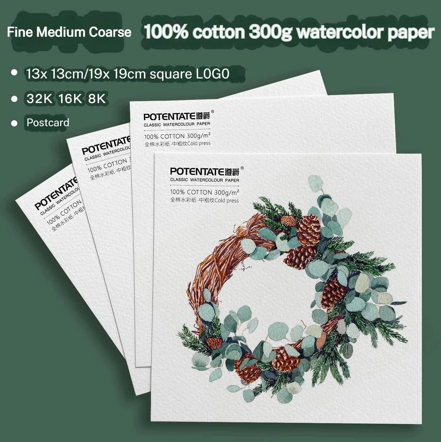 POTENTATE Watercolor Paper Card Postcard Tin Box 100% Cotton 300g Fine/Medium/Coarse Watercolor Book Travel Sketch Art Supplies