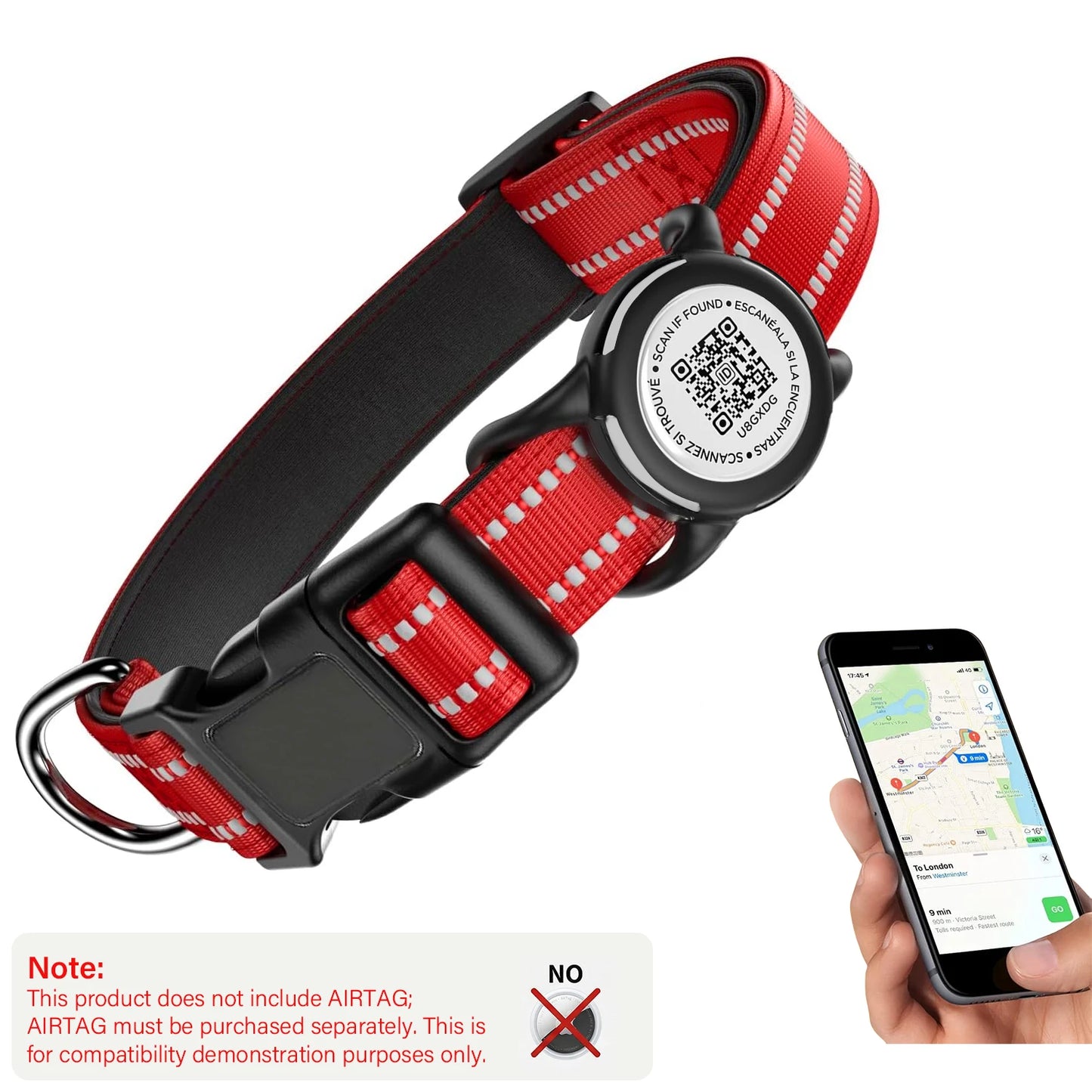 Waterproof Air Tag Dog Collar with AirTag Holder& QR Code, Reflective Soft Padded & Safety Buckle, AirTag Pet Collar for Dogs