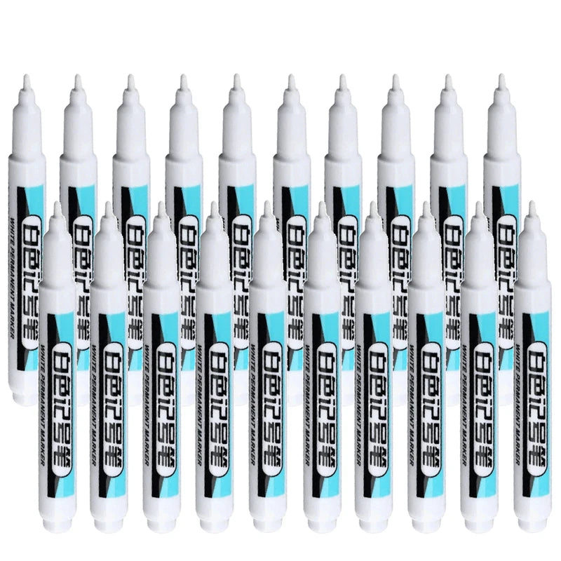 20Pcs White Ink Permanent Marker Pens Set 0.7/1.0/2.5/45MM Markers Paint Pen for Plastic Leather Glass Stone Metal Art Supplies