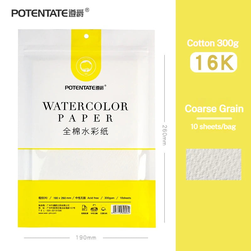 POTENTATE Watercolor Paper Card Postcard Tin Box 100% Cotton 300g Fine/Medium/Coarse Watercolor Book Travel Sketch Art Supplies