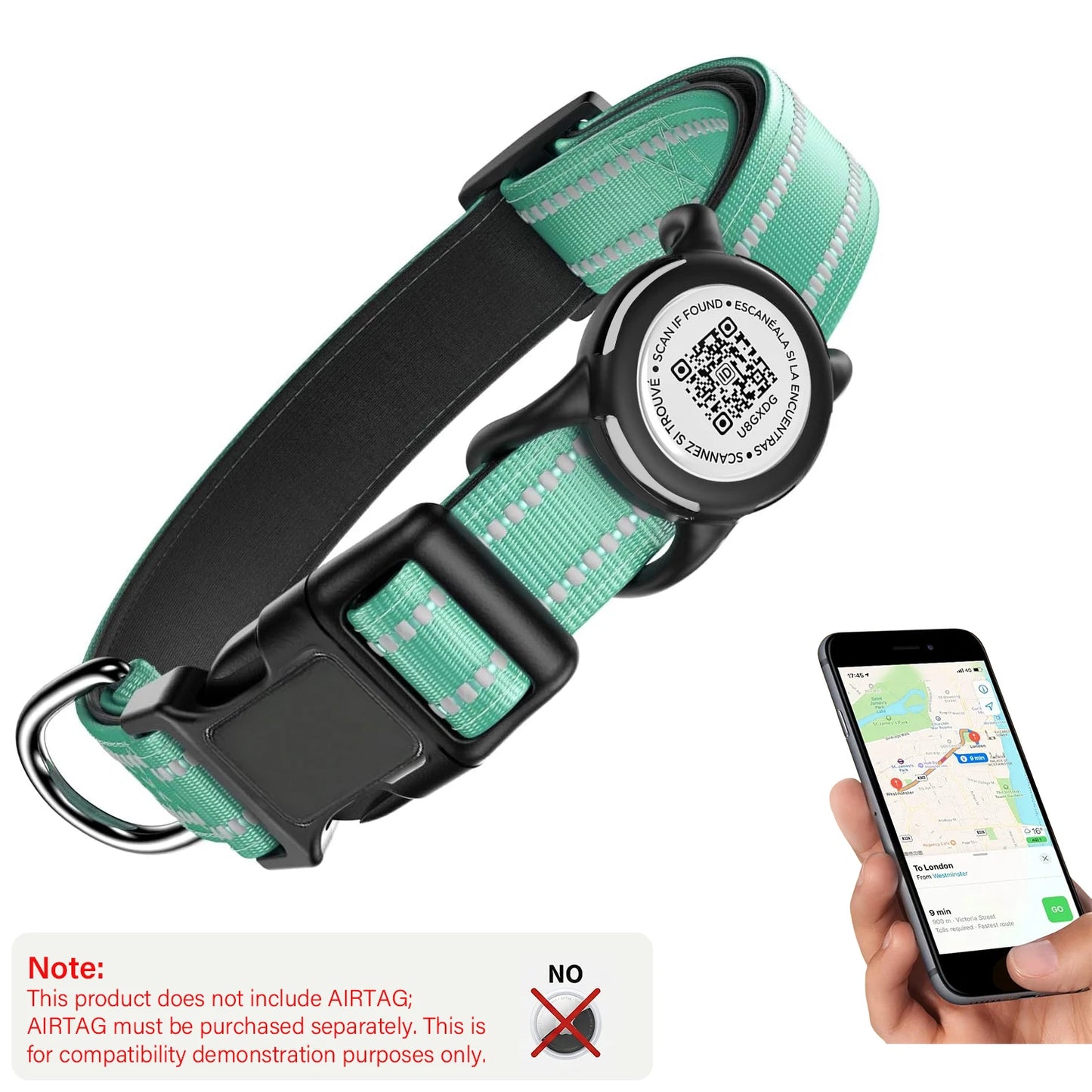 Waterproof Air Tag Dog Collar with AirTag Holder& QR Code, Reflective Soft Padded & Safety Buckle, AirTag Pet Collar for Dogs
