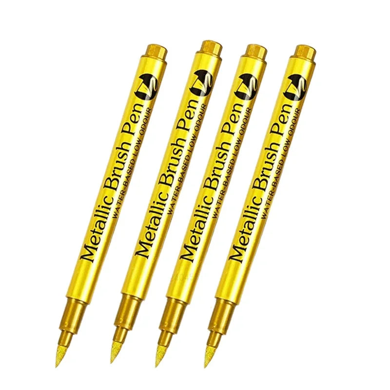 4/6pcs Waterproof Permanent Metallic Brush Paint Marker Pens DIY Resin Mold Gold Silver Drawing Supplies Craft Markers Pen