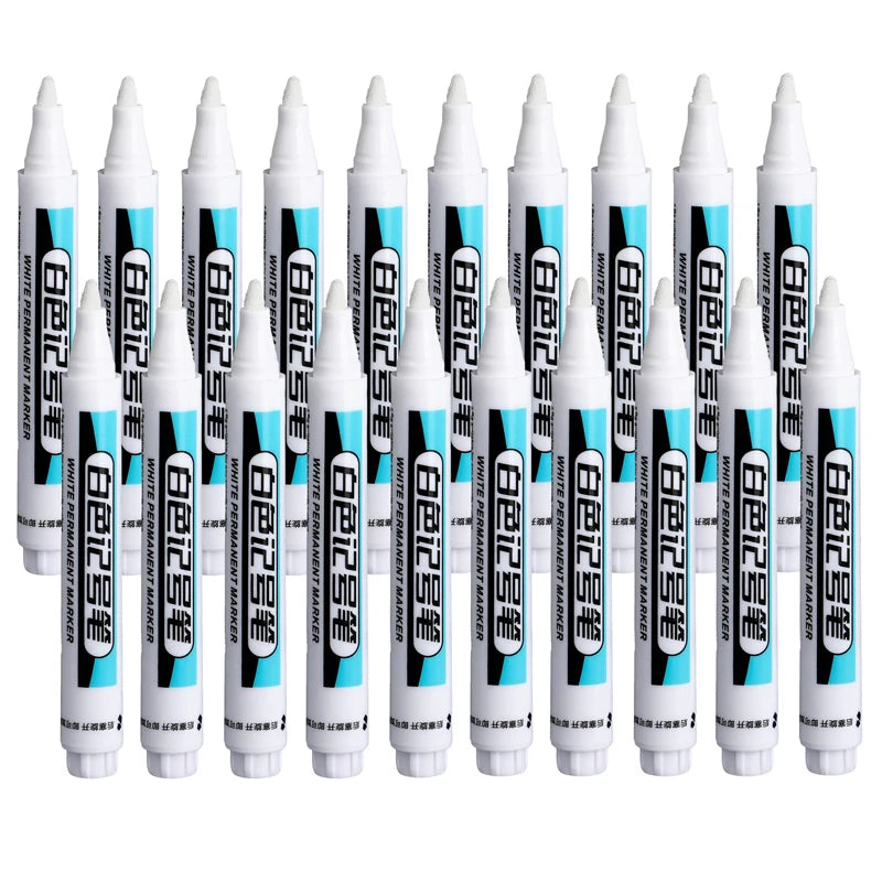 20Pcs White Ink Permanent Marker Pens Set 0.7/1.0/2.5/45MM Markers Paint Pen for Plastic Leather Glass Stone Metal Art Supplies