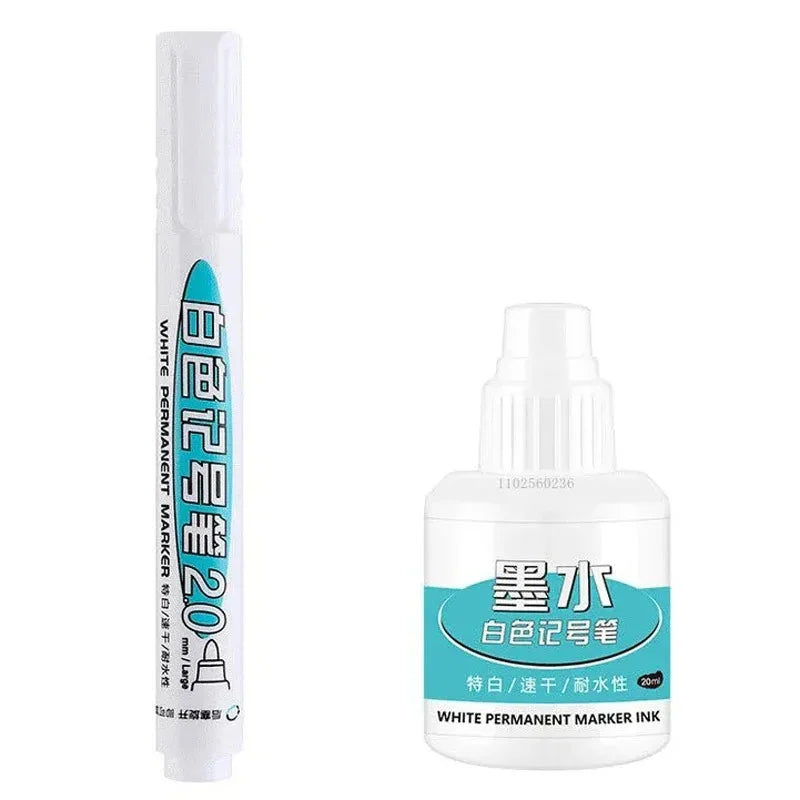 20Pcs White Ink Permanent Marker Pens Set 0.7/1.0/2.5/45MM Markers Paint Pen for Plastic Leather Glass Stone Metal Art Supplies