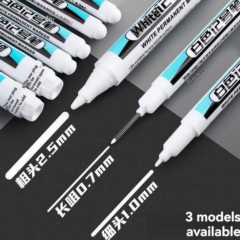 20Pcs White Ink Permanent Marker Pens Set 0.7/1.0/2.5/45MM Markers Paint Pen for Plastic Leather Glass Stone Metal Art Supplies