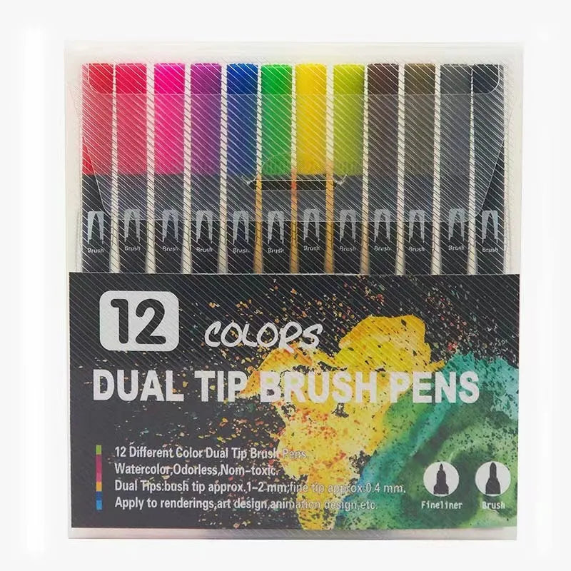 12/24/60/72/100/120 Colors Watercolor Art Markers Brush Pen Dual Tip Fineliner Drawing for Calligraphy Painting Set Art Supplies