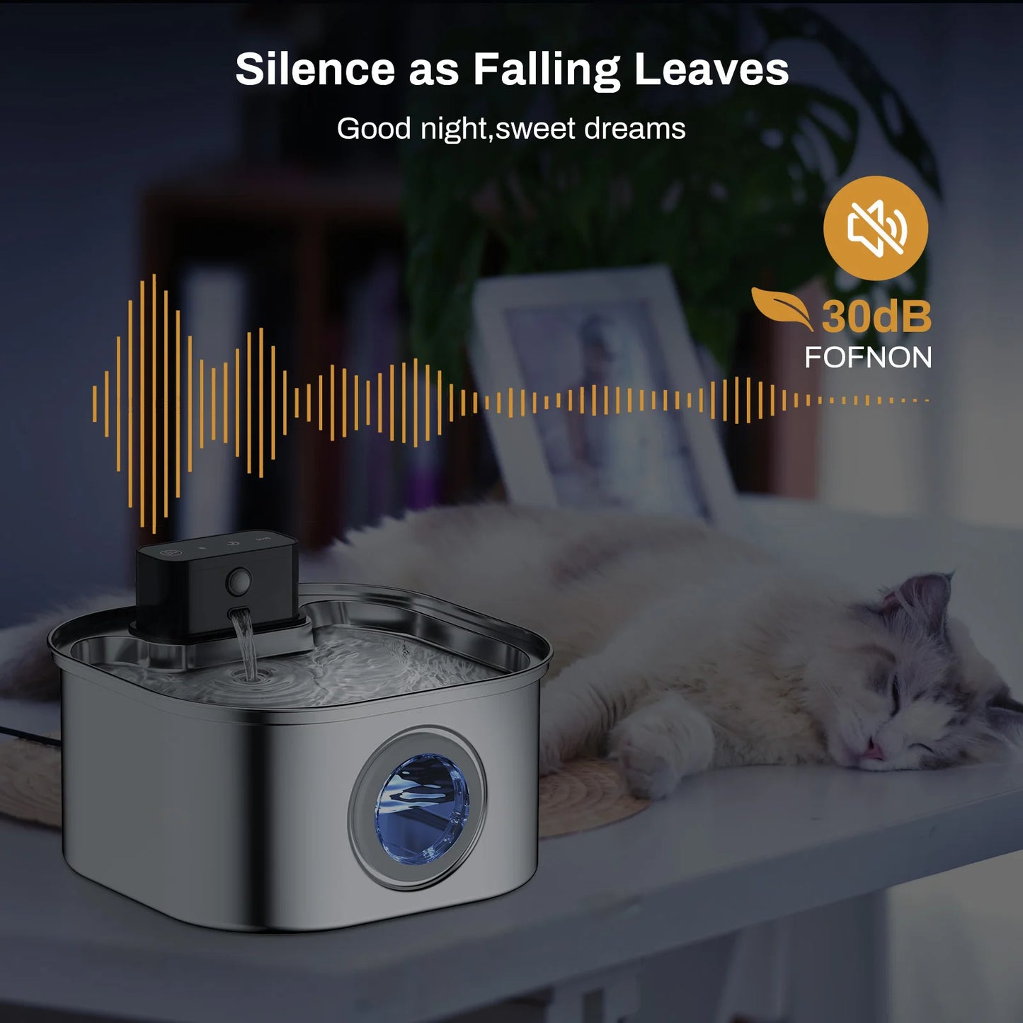 3.2L Automatic Stainless Steel Cat Water Fountain 4000mAh Wireless Pet Drinker Battery & Sensor 2 in 1 Dispenser