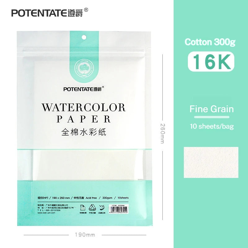 POTENTATE Watercolor Paper Card Postcard Tin Box 100% Cotton 300g Fine/Medium/Coarse Watercolor Book Travel Sketch Art Supplies