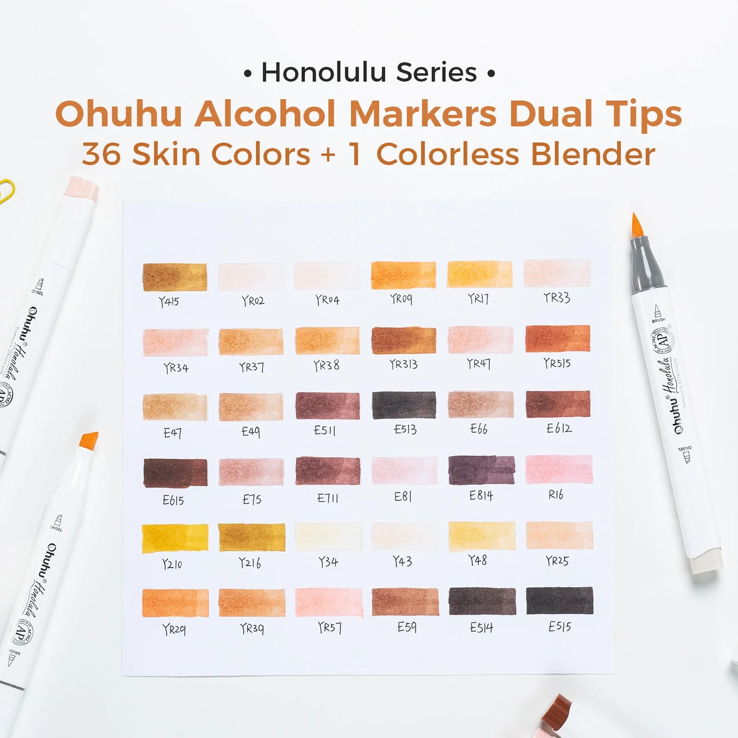 Ohuhu Honolulu 36 Skin Colors Marker Pen Set Alcohol Art Markers Refillable Dual Tips Sketching Drawing School Art Supplies