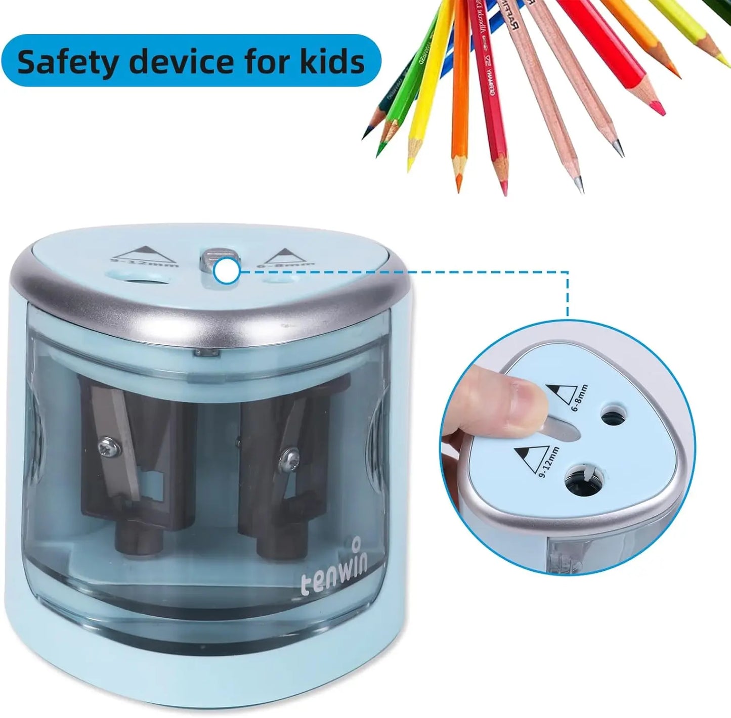 Tenwin New Two-hole Electric Automatic Pencil Sharpener Switch Pencil Sharpener Home Office School Supplies Stationery Art