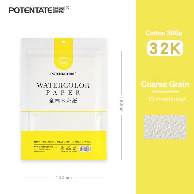 POTENTATE Watercolor Paper Card Postcard Tin Box 100% Cotton 300g Fine/Medium/Coarse Watercolor Book Travel Sketch Art Supplies