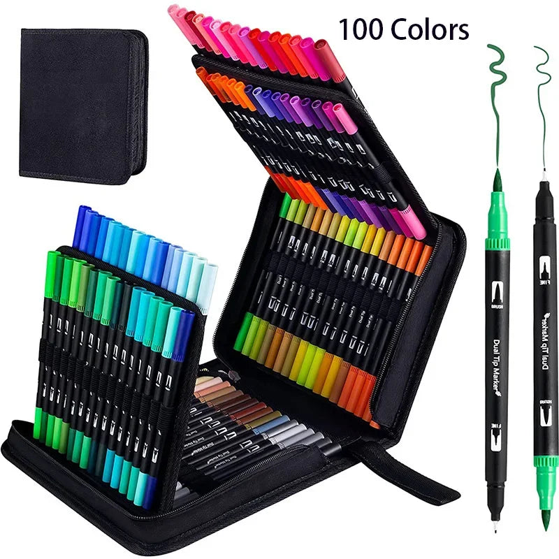 12/24/60/72/100/120 Colors Watercolor Art Markers Brush Pen Dual Tip Fineliner Drawing for Calligraphy Painting Set Art Supplies