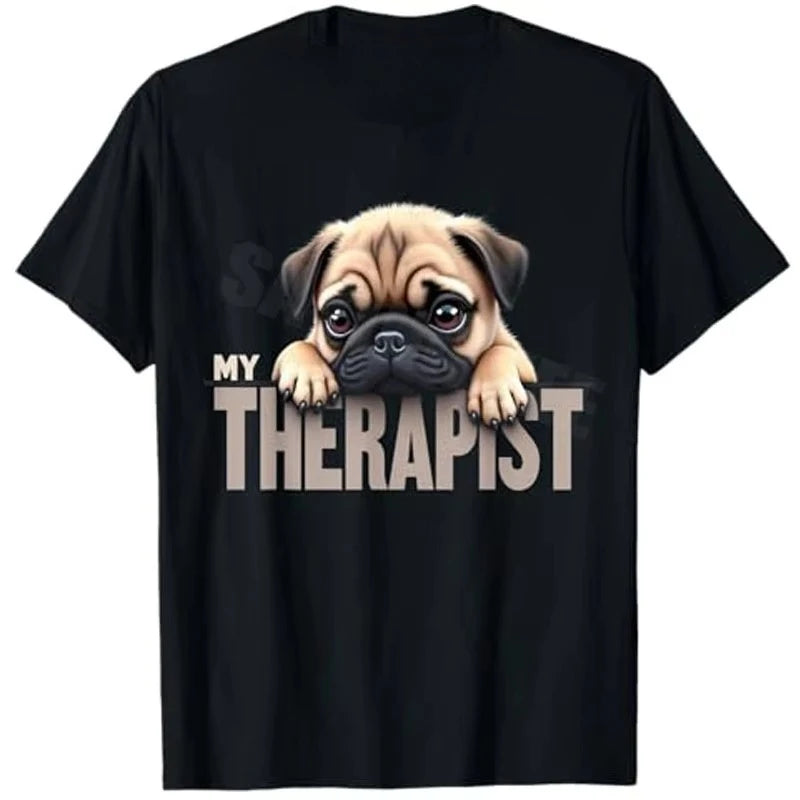 Funny Frenchie GSD Shep Puppy My Therapist French Bulldog Dog T-Shirt Y2k German Shepherd Dog Lover Graphic Top Cute Pug-dog Tee