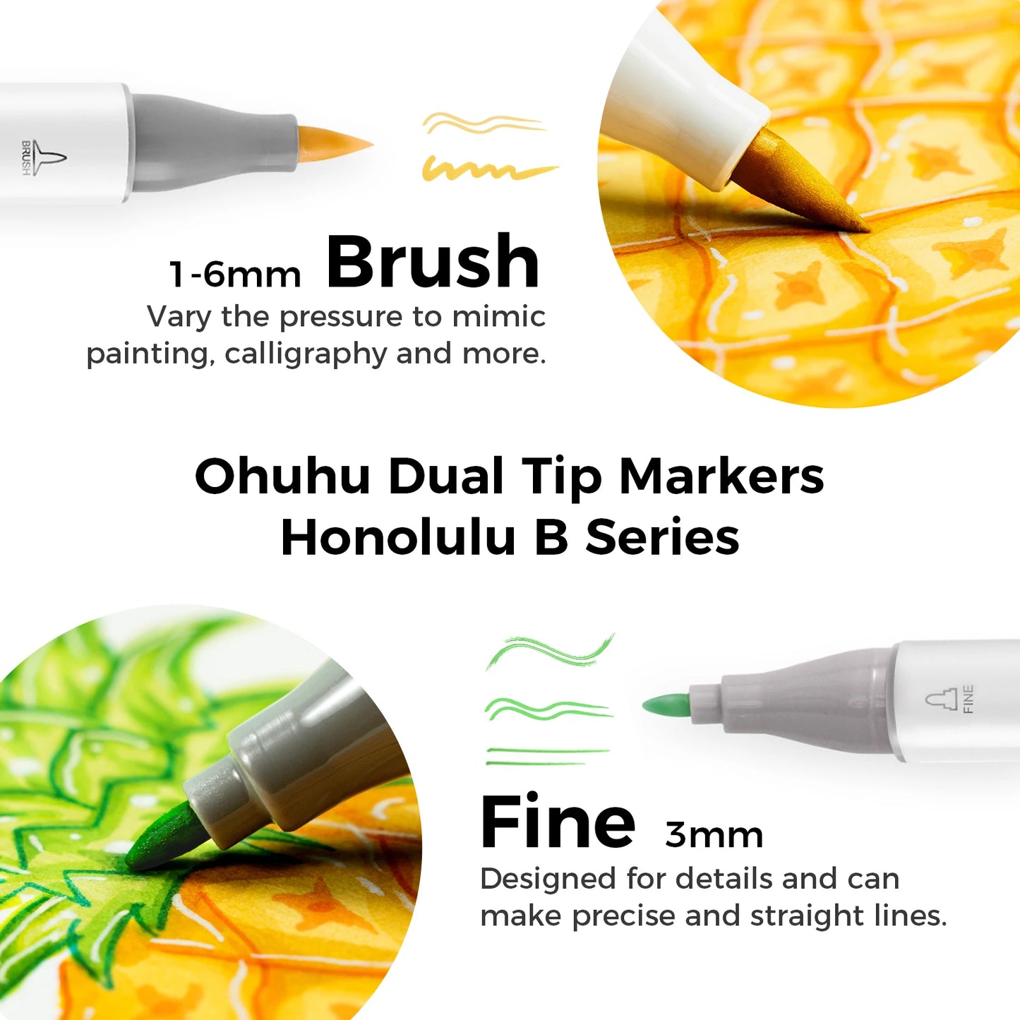 Ohuhu Honolulu B Marker Pen Set Color Markers Alcohol Art Markers Refillable Dual Tips Sketching Drawing Manga School Supplies