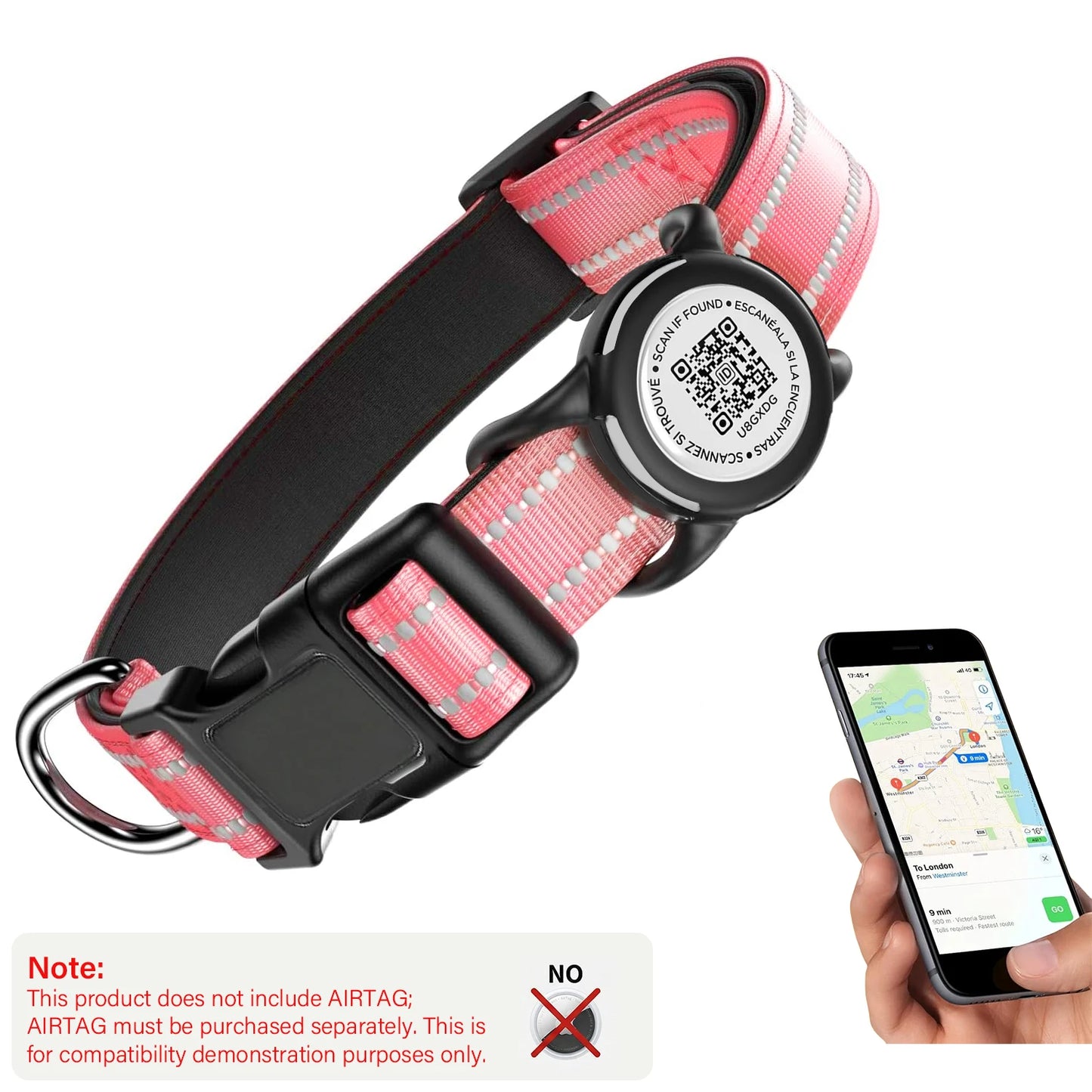 Waterproof Air Tag Dog Collar with AirTag Holder& QR Code, Reflective Soft Padded & Safety Buckle, AirTag Pet Collar for Dogs