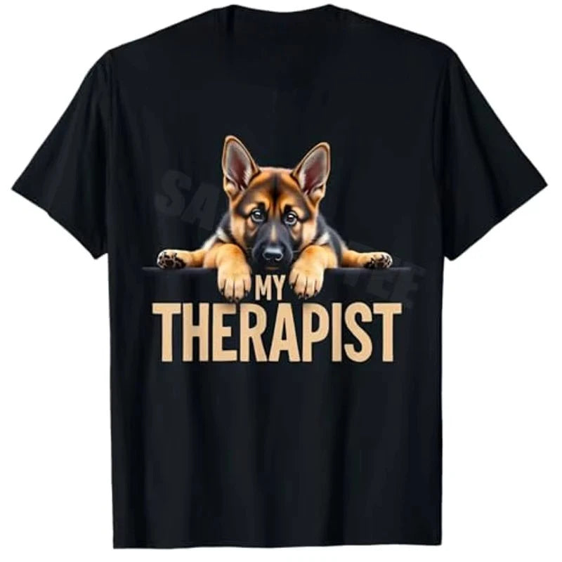 Funny Frenchie GSD Shep Puppy My Therapist French Bulldog Dog T-Shirt Y2k German Shepherd Dog Lover Graphic Top Cute Pug-dog Tee
