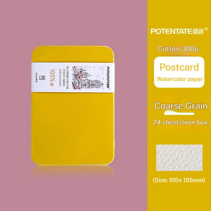 POTENTATE Watercolor Paper Card Postcard Tin Box 100% Cotton 300g Fine/Medium/Coarse Watercolor Book Travel Sketch Art Supplies