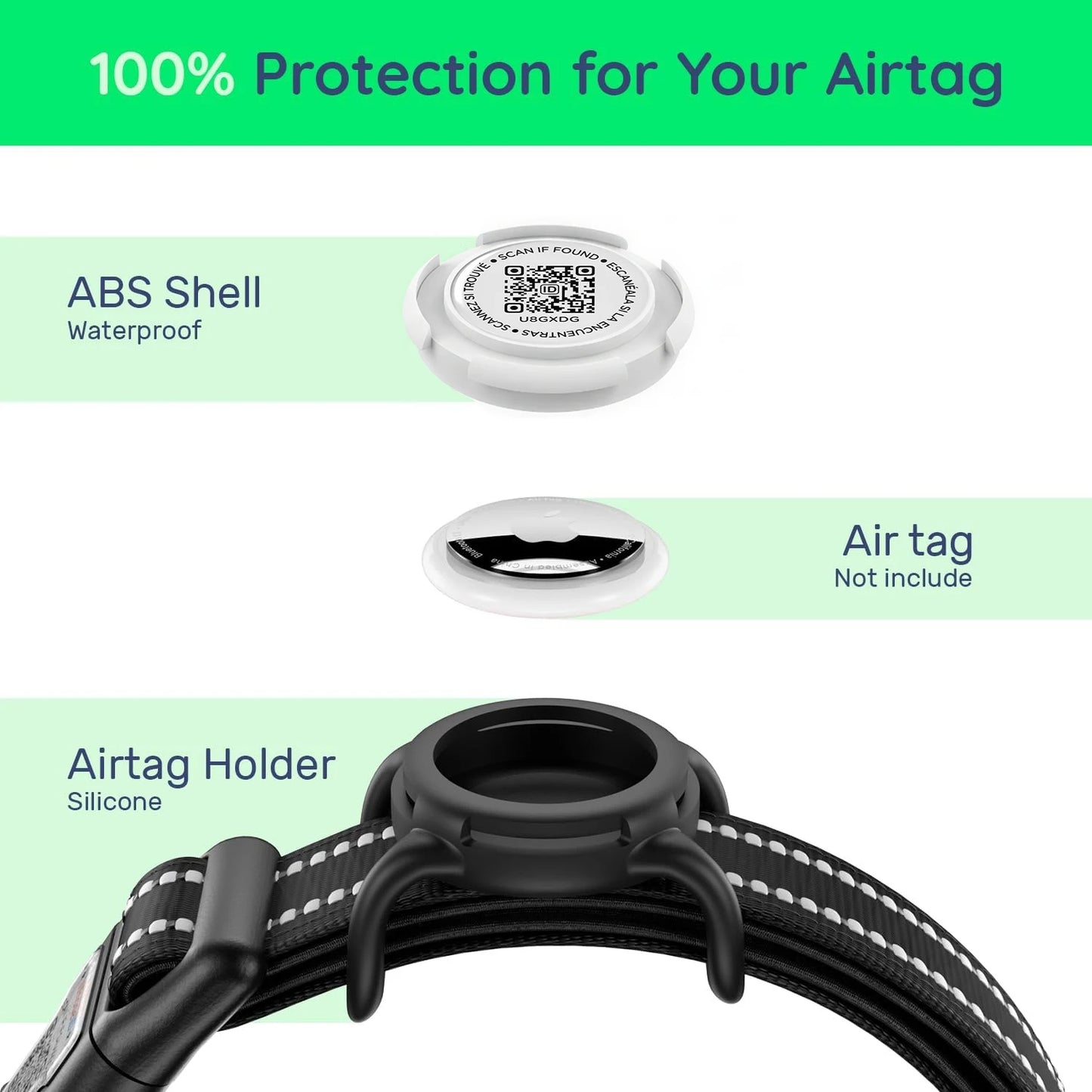 Waterproof Air Tag Dog Collar with AirTag Holder& QR Code, Reflective Soft Padded & Safety Buckle, AirTag Pet Collar for Dogs