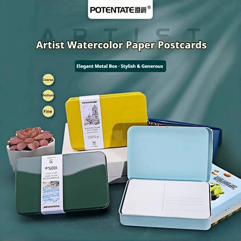 POTENTATE Watercolor Paper Card Postcard Tin Box 100% Cotton 300g Fine/Medium/Coarse Watercolor Book Travel Sketch Art Supplies