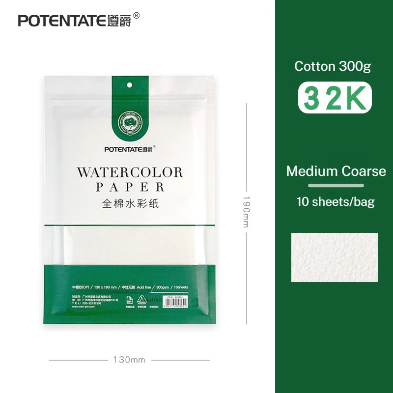 POTENTATE Watercolor Paper Card Postcard Tin Box 100% Cotton 300g Fine/Medium/Coarse Watercolor Book Travel Sketch Art Supplies