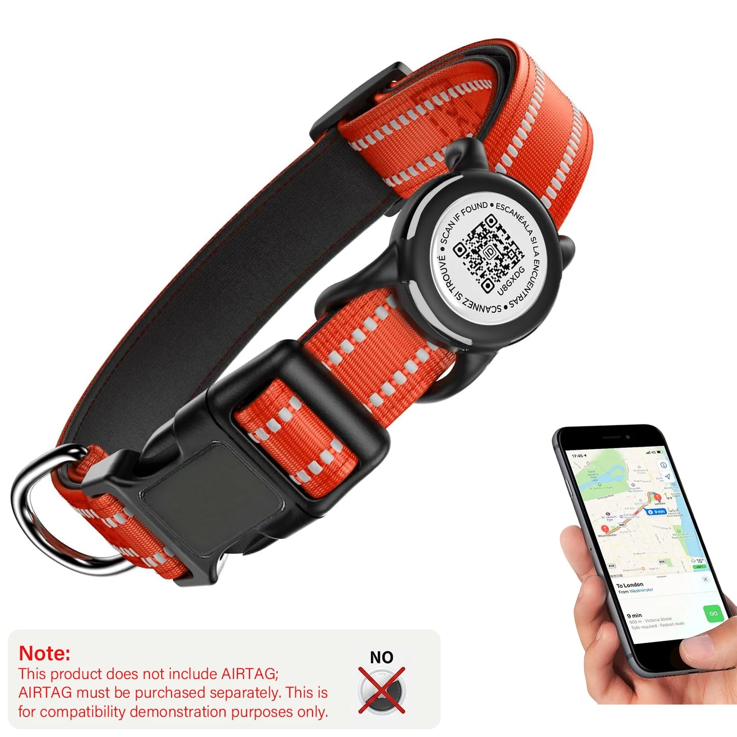 Waterproof Air Tag Dog Collar with AirTag Holder& QR Code, Reflective Soft Padded & Safety Buckle, AirTag Pet Collar for Dogs