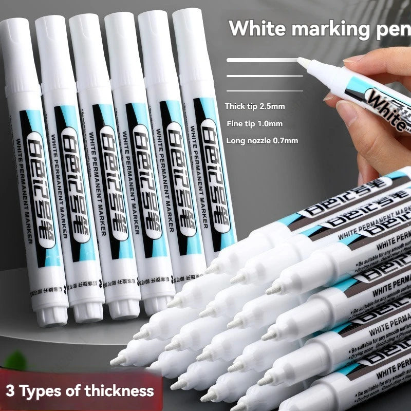 20Pcs White Ink Permanent Marker Pens Set 0.7/1.0/2.5/45MM Markers Paint Pen for Plastic Leather Glass Stone Metal Art Supplies
