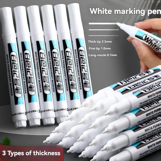 20Pcs White Ink Permanent Marker Pens Set 0.7/1.0/2.5/45MM Markers Paint Pen for Plastic Leather Glass Stone Metal Art Supplies