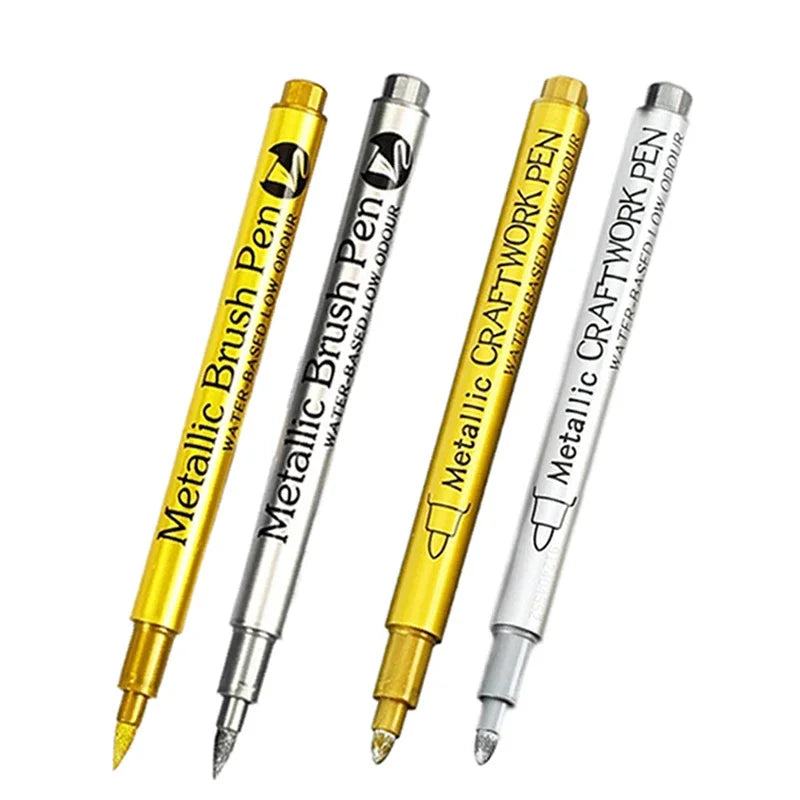 4/6pcs Waterproof Permanent Metallic Brush Paint Marker Pens DIY Resin Mold Gold Silver Drawing Supplies Craft Markers Pen