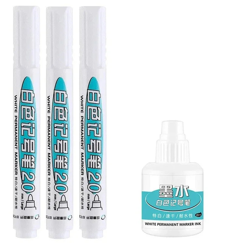 20Pcs White Ink Permanent Marker Pens Set 0.7/1.0/2.5/45MM Markers Paint Pen for Plastic Leather Glass Stone Metal Art Supplies