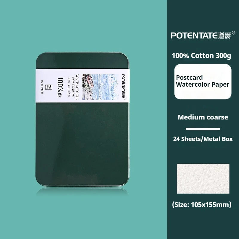 POTENTATE Watercolor Paper Card Postcard Tin Box 100% Cotton 300g Fine/Medium/Coarse Watercolor Book Travel Sketch Art Supplies