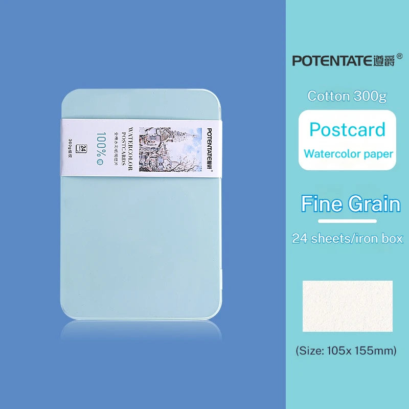 POTENTATE Watercolor Paper Card Postcard Tin Box 100% Cotton 300g Fine/Medium/Coarse Watercolor Book Travel Sketch Art Supplies